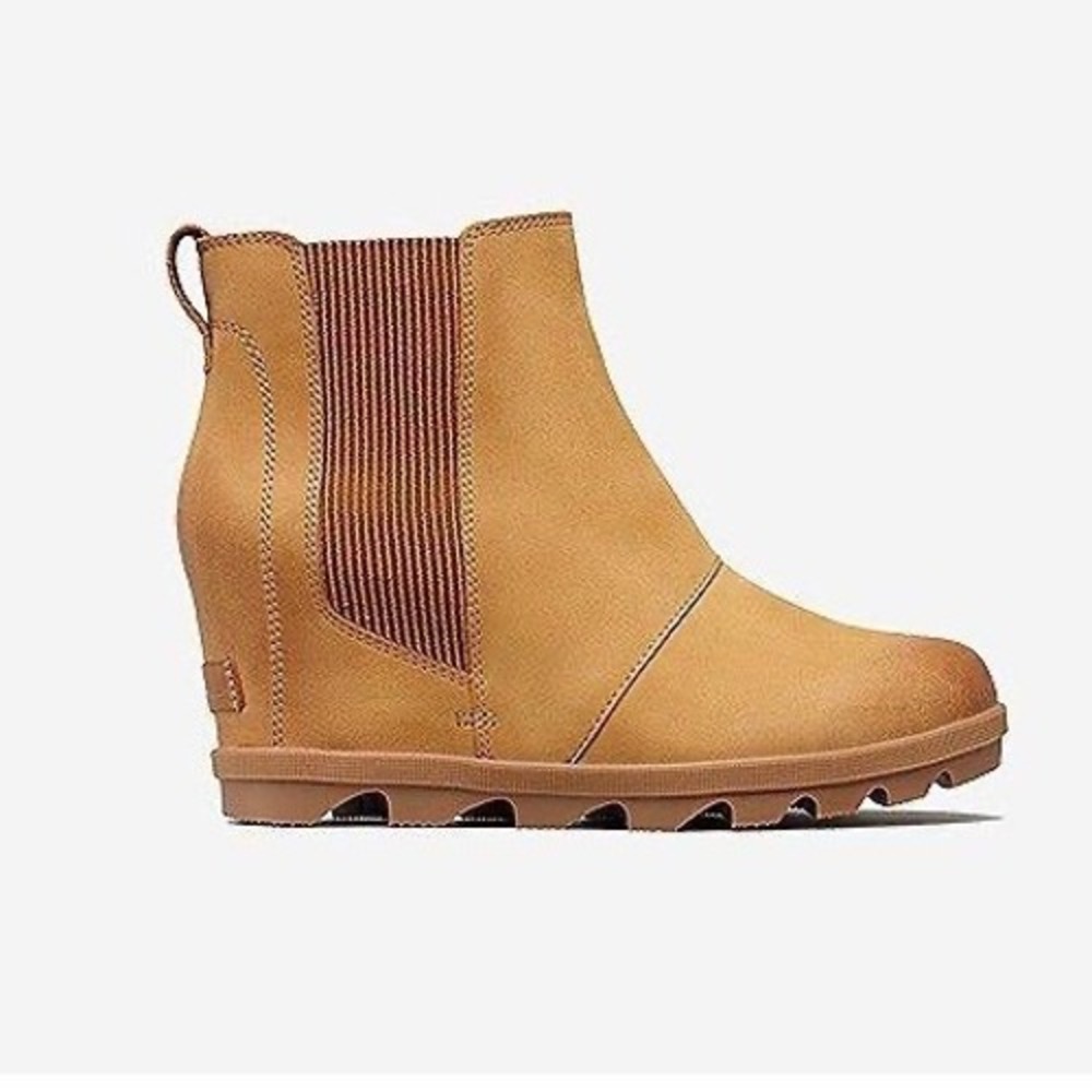 Sorel Joan of Arctic Wedge Chelsea Boot Camel Tan Leather Waterproof 9.5